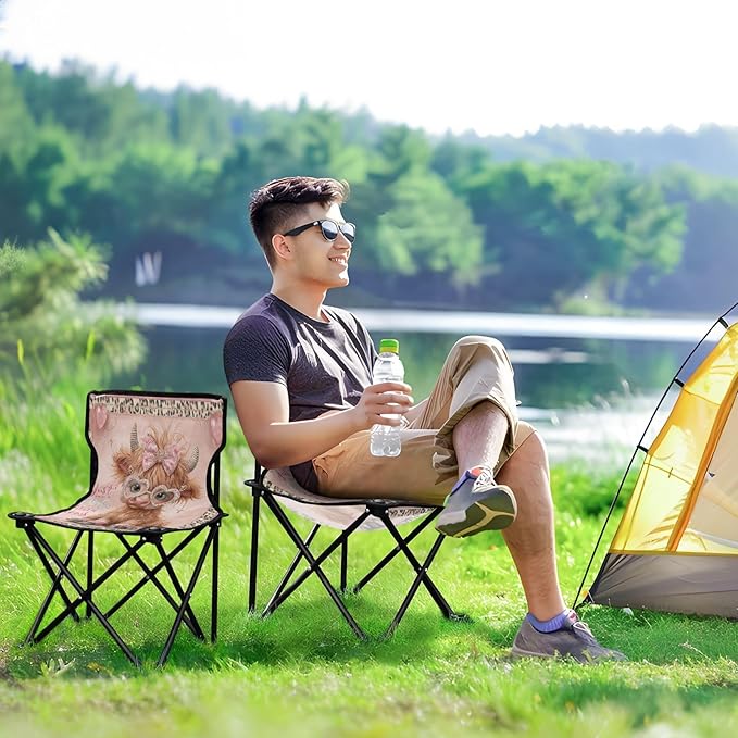 GuoChe Just A Girl Who Loves Cows Folding Camp Chair Lightweight Foldable Chair with Carrying Bag for Fishing