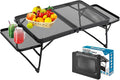 Small Low Camping Table with 2 Wing Panels Folding Low Picnic &amp Outdoor Table with 2 Shelves Lightweight &amp Easy Carry for Beach Fishing Sturdy Steel Mesh Top (3 FT Black)