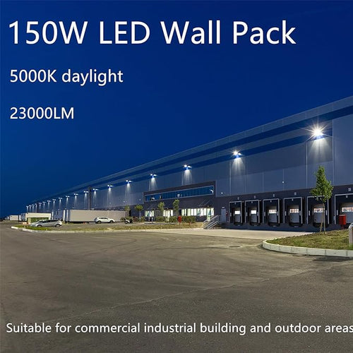 150W LED Wall Pack with Dusk to Dawn Photocell23000Lm 5000KRepalces 1000W HPS/HID LightCommercial and Industrial Outdoor Security LightingLED Wall Pack Light for Parking LotWarehouse2 Pack