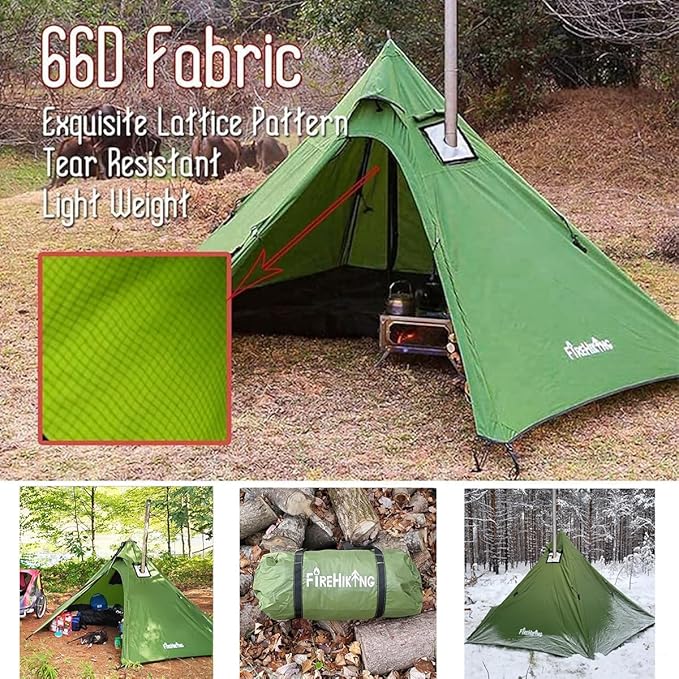 FIREHIKING Hot Camping Tent - Ultralight Tepee With Stove Jack for 1-2 Adults