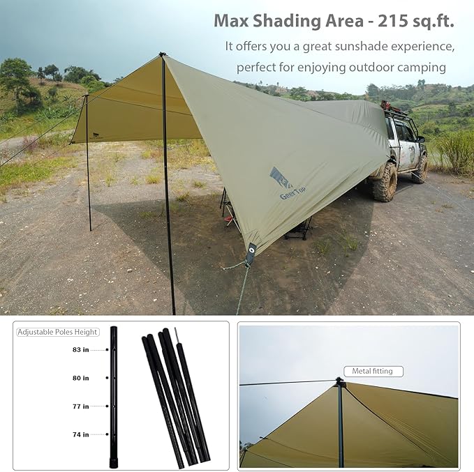 GEERTOP Large Car Awning Tarp for Camping Backpacking Tarp SUV Tailgate Truck Canopy Sun Shade Waterproof Outdoor Rear Vehicle Awning Shelter for Van MPV Campers