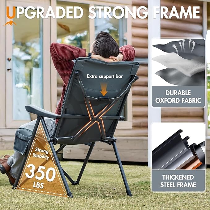 Portal Reclining Camping Chair with Adjustable Back Folding Camp Recliner for Adults Portable High Back Oversized 350LBS 2-Pack