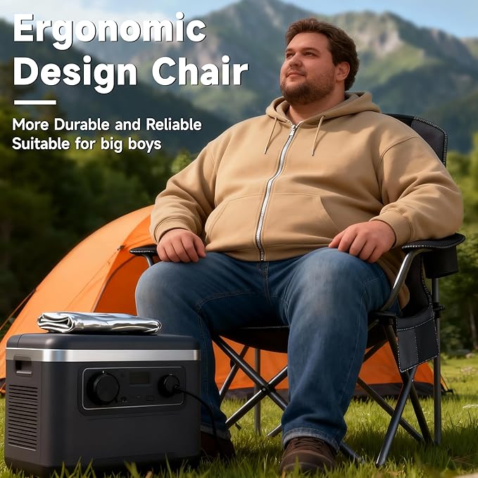 Onini Oversized Camping Folding Chairs Heavy Duty Support 500 LBS Chair with Cup Holder Storage Bag for Outdoor Beach Fishing Trip Picnic Thicken 600D Oxford 2 Pack