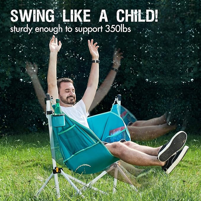 Portal Hammock Camping Chair Folding Rocking Chair Portable Swinging Chair with Cup Holder for Outdoor Lawn Backyard Patio Car Camp Sports ConcertsSupport 350 lbs Blue
