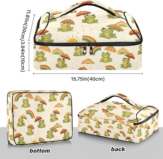 Casserole Carrier Adorable Frog Holding UmbrellasInsulated Casserole Carrier for Hot or Cold Food Thermal Lunch Tote for Potluck Parties Picnic Beach Fits 9 x 13 Inches Baking Dish