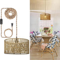 12.6 Inch Boho Hanging Light with Plug in Cord Rattan Hanging Lamp Hand Woven Rattan Wall Lightfor Bedroom Living Room Kitchen Nursery E26 Base IndoorWithout Bulb