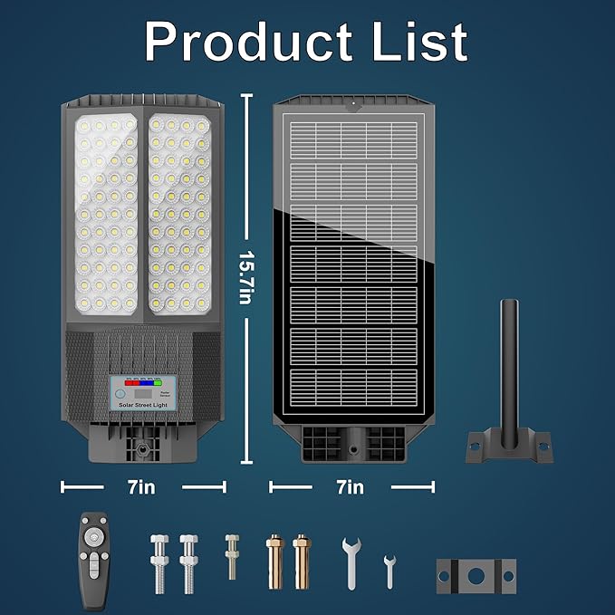 Solar Street Light with Pole Solar Street Lights Outdoor Waterproof Dusk to Dawn 7000K LED Security Flood Light with Motion Sensor and Remote Control for Pathway Entryway &amp Yard