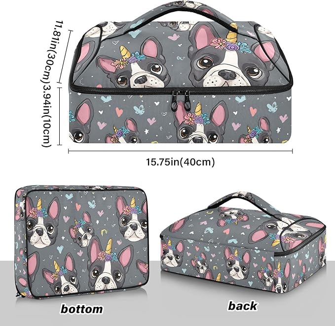 Casserole Carrier Cute Cartoon BulldogInsulated Casserole Carrier for Hot or Cold Food Thermal Lunch Tote for Potluck Parties Picnic Beach Fits 9 x 13 Inches Baking Dish