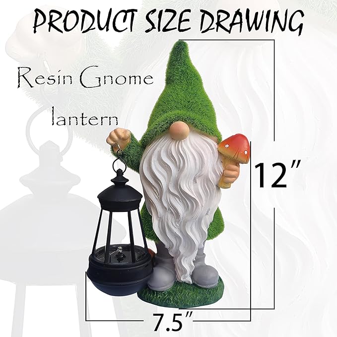Gnomes Solar Garden StatuesResin Gnome Figurine Decorations Holding Mushroom and Solar Lights Lantern Outdoor Figurines Lawn Garden Statue Decor Art for LawnYard Balcony Ornament.