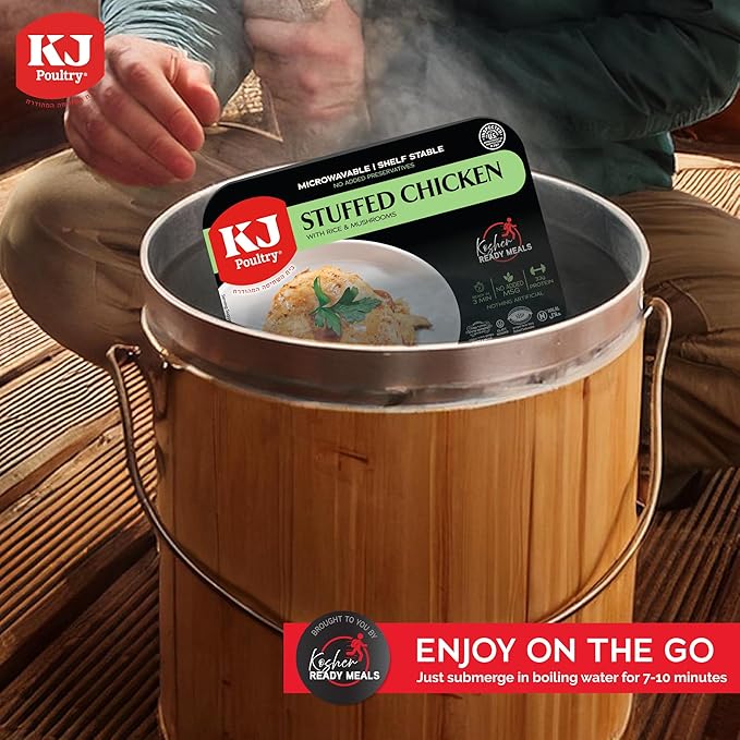 KJ Poultry Kosher Ready Meals - Stuffed Chicken Breast Rice MRE Meat Meals Ready to Eat Gluten Free Halal (6 Pack) Prepared Entree Fully Cooked Shelf Stable Microwave Dinner Travel Military