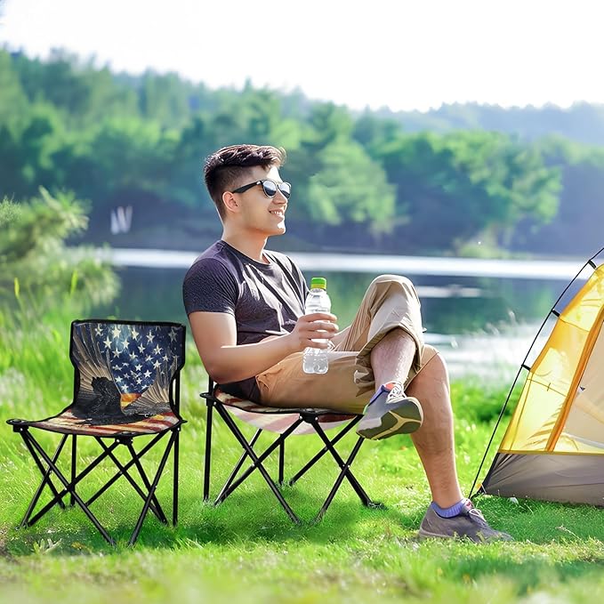 4th of July Independence Day Black Bird Compact Beach Chairs for Adults Lightweight Collapsible Chair Carry Bag Included Ice Fishing Chairs for Adults for Camp Concert