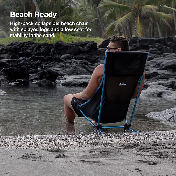 Helinox Beach Chair 3.18lbs Lightweight Lower-Profile Compact Collapsible Camping Chair Black with Pockets