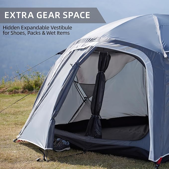 EchoSmile Tents for Camping Waterproof Windproof Tent with Multi-Pole 3-5 Person Spacious Dome Tent with Expandable Space for Shoes Packs &amp Wet Items Easy Setup Tent for Camping &amp Hiking