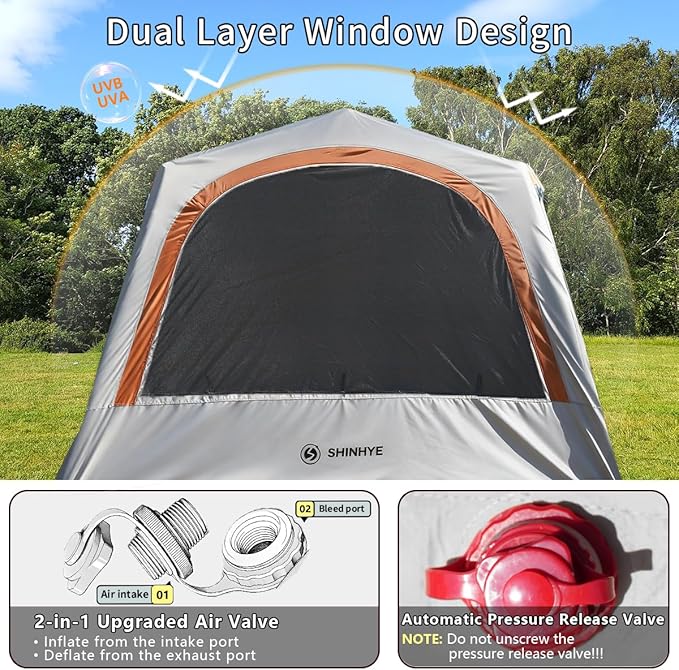 Inflatable Tent for Camping Large Blow Up Tents Glamping 4-8 Person House 4 Season Air with Pump Easy Set up Waterproof Outdoor Oxford