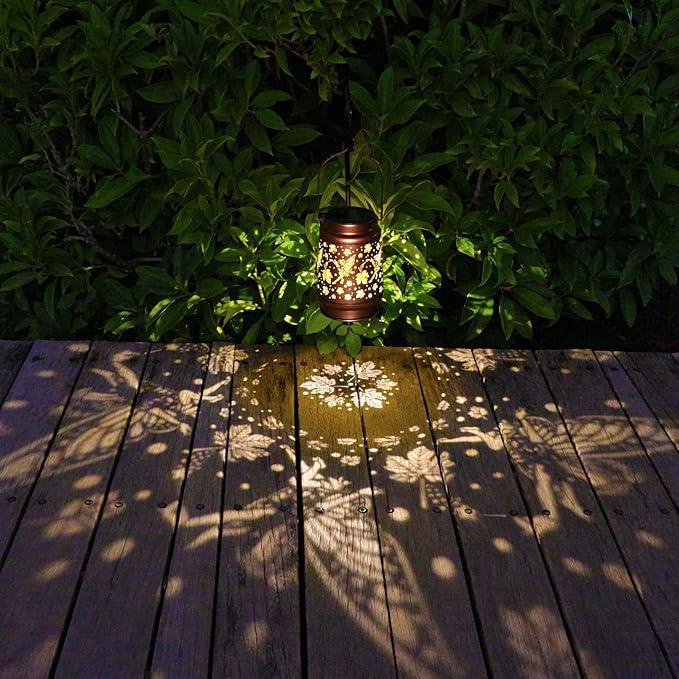 Solar Fairy Lanterns Outdoor Hanging Maple Leaf Decor LanternWaterproof Hollow Out Metal Decorative Garden LightGraceful Decoration for PatioYardLandscapeWalkwayFestival
