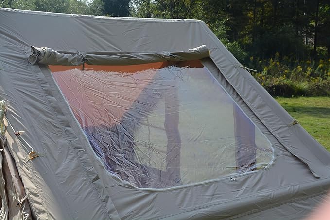 Inflatable Camping Tent Easy Setup 4 Season Glamping Tent Inflatable Structure 4-6 Persons Waterproof Windproof Outdoor Self-Supporting Blow up Tent Air Tent Portable House Beige