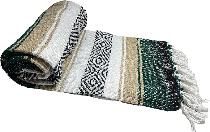 Genuine Oversized Artisan Mexican Falsa blanket (72inx48in) -Authentic Handcrafted Yoga Blanket Beach Throw Camping Essential Picnic Mat or Outdoor Wrap