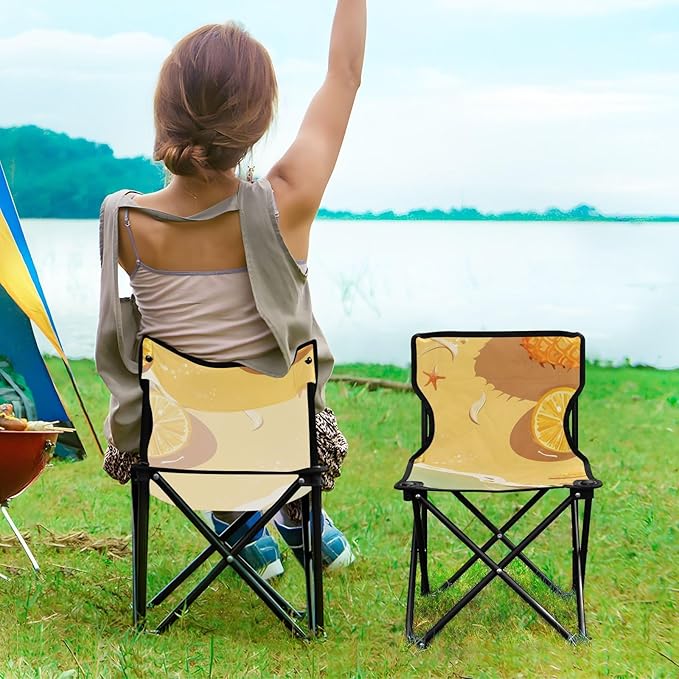 Pineapple and Beach Portable Camping Chairs Folding Chair - Durable Oxford Fabric Lightweight Iron Frame Easy Fold Design - Ideal for Outdoor Activities Camping Fishing and Travel