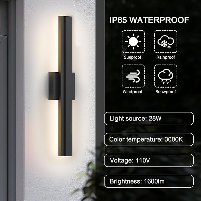 LamQee 23.6 In Aluminum Long Outdoor Wall Light 3000K 1600LM Integrated LED Waterproof IP65 Linear Modern Exterior Lighting Fixtures Wall Mount Outside Sconce for House Porch Patio Garage Front Door