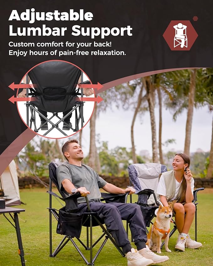 KingCamp Oversized Camping Folding Chair Heavy Duty 450 LBS with Lumbar Support&ampFolding Camping Table Aluminum Roll-Up Camp Table