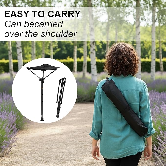 Portable Folding Stool: Adjustable Telescopic Single Leg Tall Chair for Outdoor Camping Walking Collapsible Stool Folding Camping Foldable Fishing Nylon Black Lightweight Stick Seat