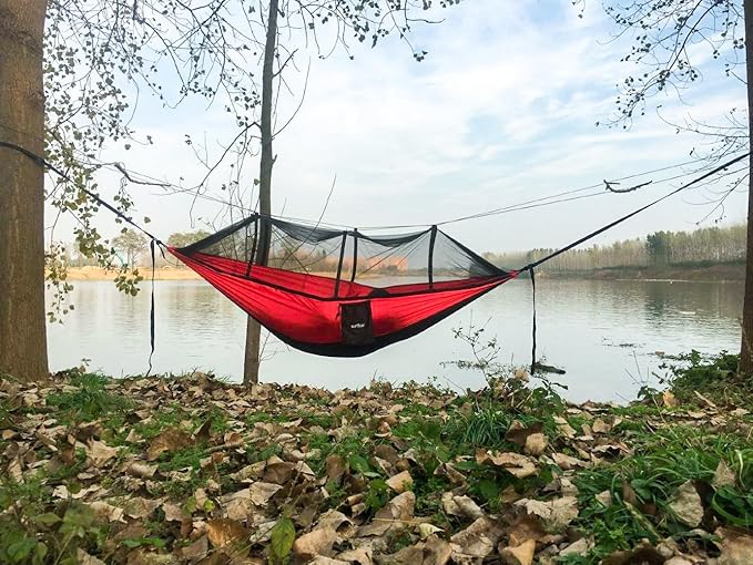 Sunyear Camping Hammock Portable Single &amp Double Hammock with Net 2 Person Hammock Tent with 2 * 10ft Straps Best for Outdoor Hiking Survival Travel