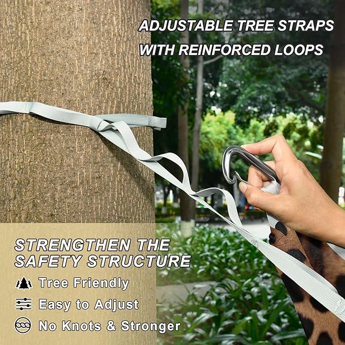 Leopard Print Camping Hammock 330 lbs with 2 Tree Straps Carry Bag Single Portable Hammock for Outdoor/Indoor Hiking Beach Backpacking Travel