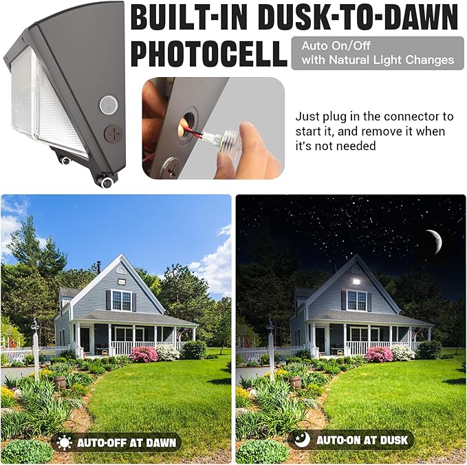 150W LED Wall Pack with Photocell Dusk to Dawn 5000K Waterproof Commercial Outdoor Light Fixture 22500lm 120-277V EquivalentEnergy Save Flood Lights for Building