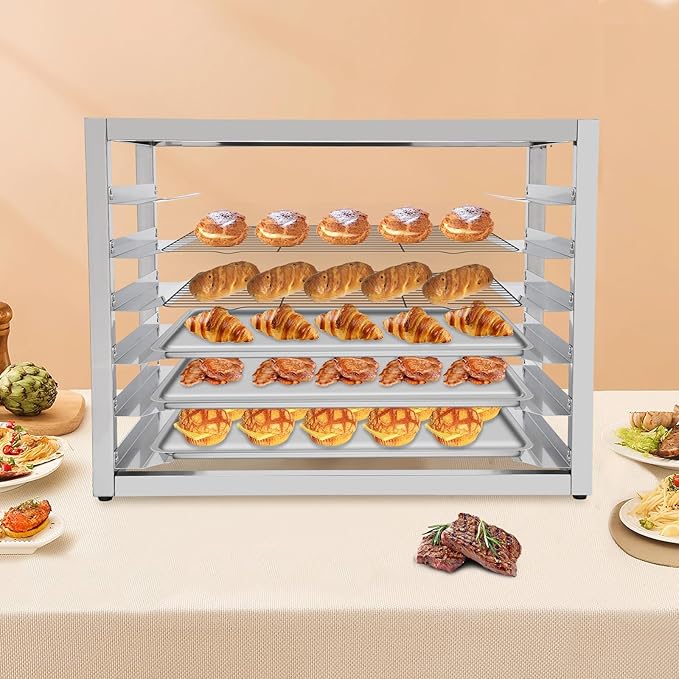 Bakery Bun Pan Speed Rack - 6-Sheet Bun Pan Rack Countertop Food Trays Rack for Commercial Baking and Bakers (6 Tiers) Stainless Steel Trays Not Included
