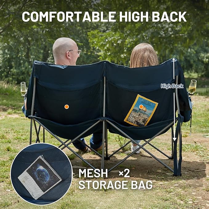 Timber Ridge Double Camping Chair Heavy Duty Outdoor Folding Camp Couch Loveseat Camping Chairs Perfect for Campsites Patio/Lawn Soccer Games or Other Youth Sports Supports 600 lbs