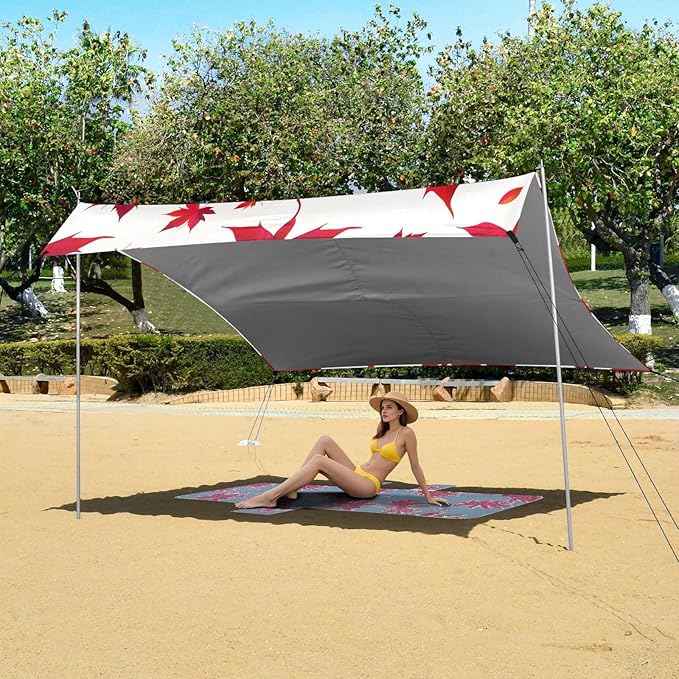Bolaz Beach Canopy Tent Sun Shade9'×10.5' Large Family Beach Shade UPF50+- Outdoor Shade for Camping Trips FishingMaple Leaves