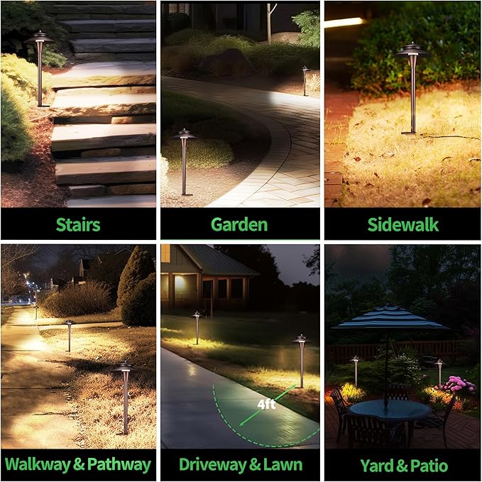 Outdoor Pathway Lights Wired 12V 2700K/3000K/3500K/4000K/5000K Selectable Landscape Path Light LED Waterproof Walkway Fixture Electric ORB Aluminum for All Weather Garden Yard (6 Pack)