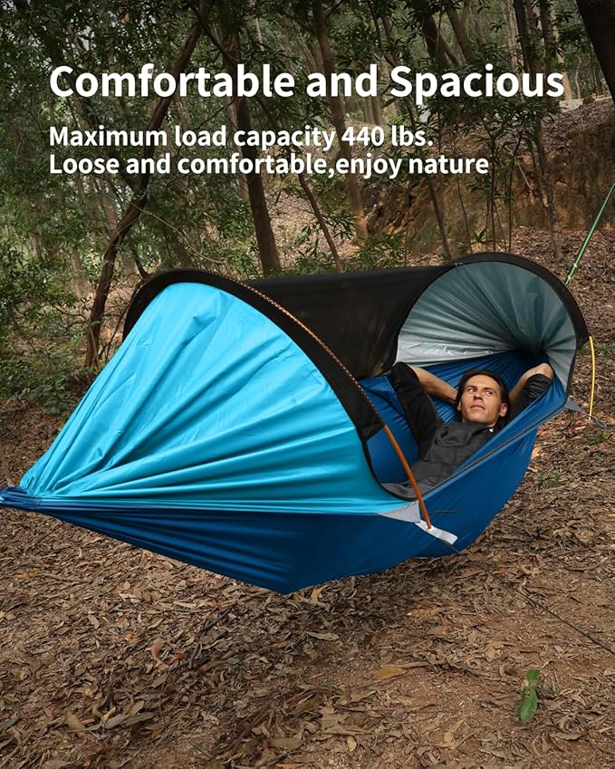 Camping Hammock Tent with Mosquito Net and Removable Sunshade 4 in 1 Function Lightweight Hanging Hammocks Tree Straps Swing Bivvy Ground Tent for Outside Hiking and Travel