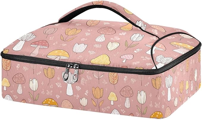 Casserole Carrier Cute Mushrooms and Tulips PrintInsulated Casserole Carrier for Hot or Cold Food Thermal Lunch Tote for Potluck Parties Picnic Beach Fits 9 x 13 Inches Baking Dish