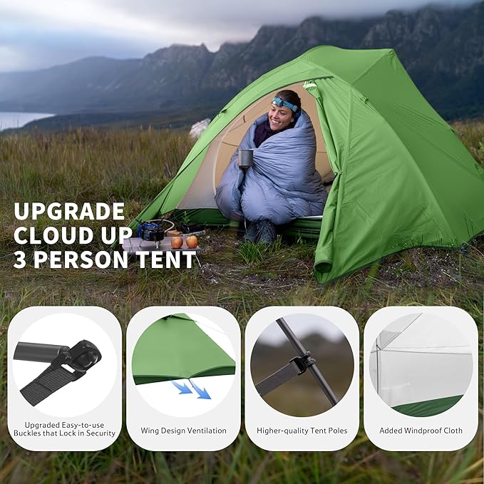 Naturehike Cloud Up 3 Person Backpacking Tent with Footprint - 3 Season Free Standing Lightweight 3 Person Camping Tent | with Footprint Free Standing Dome Camping Hiking Waterproof