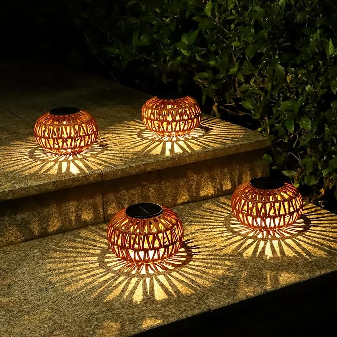 2 Pack Solar Lanterns Outdoor Waterproof Outdoor Table Lamp Decor Rattan Solar Lights Decorative Small Tabletop Lantern Gifts for Mom Grandma Lantern Lights Outside for Garden Yard Steps