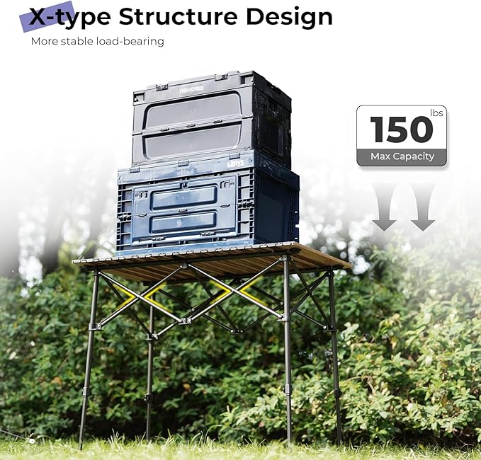 Camping Table Folding Portable Camp Aluminum Fold Up Lightweight Roll Up Table Adjustable Height with Carry Bag Indoor Outdoor for Camping Picnic Backyard BBQ Patio Wood Grain