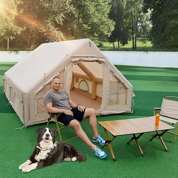 Inflatable Tents for Camping 4-6 Person with Hand Pump Quick Setup Inflatable Blow Up Tent House 4 Season Waterproof Windproof Large Air Tent for Camping