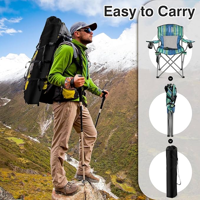 Simple Deluxe Outdoor Foldable Camping Chair with 300lbs Capacity and Sturdy Material Foldable Camping Chair with Cup Holder and Carrying Bag Suitable for Camping Parks and Fishing Multi-Color