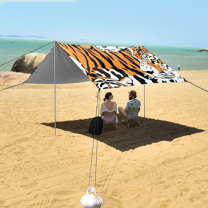 Tigers and Cheetahs Camping Sun Shelter Beach Tent Portable Beach Sun Shade Outdoor Canopy for Camping Trips Fishing Picnic