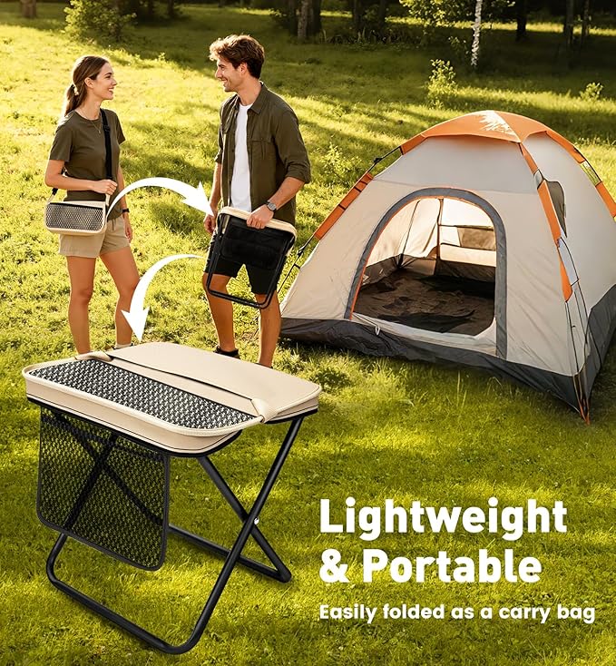 2 Pack Portable Folding Stools Collapsible Pocket Chair Foldable Camping Stool for Adults Backpack Outdoor Seats Foot Rest for Travel Hunting Fishing Hiking Gardening - Large Khaki