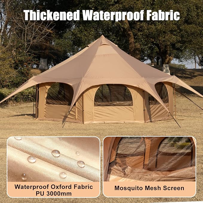 Oxford Bell Tent for Glamping &amp Camping 6-10 Person Spacious Family Tent with 360 Ventilation Waterproof &amp Windproof Outdoor Shelter