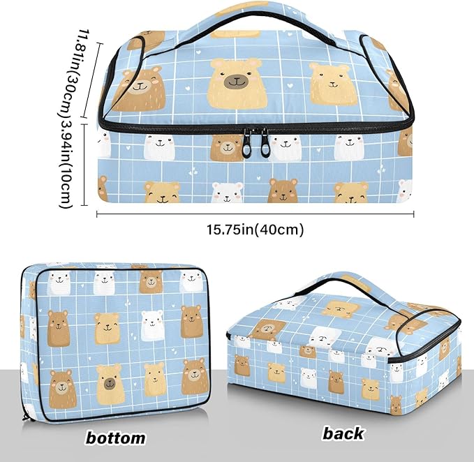 Casserole Carrier Cute Cartoon Animal PatternInsulated Casserole Carrier for Hot or Cold Food Thermal Lunch Tote for Potluck Parties Picnic Beach Fits 9 x 13 Inches Baking Dish