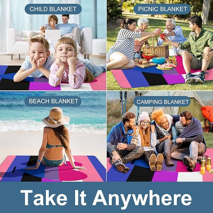 Rainbow Hearts Gay Pride Flag Colored Waterproof Outdoor Picnic Blanket Sandproof Beach Mat for Camping Hiking Grass Travelling