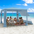 MoKo Beach Cabana 8'×8' Large Beach Canopy with Side Wall UPF 50+ Protection Easy Setup Beach Tent Sun Shelter Adjustable Height Wind Resistant Cabana Beach Tent for Whole Family Blue-Green Stripe