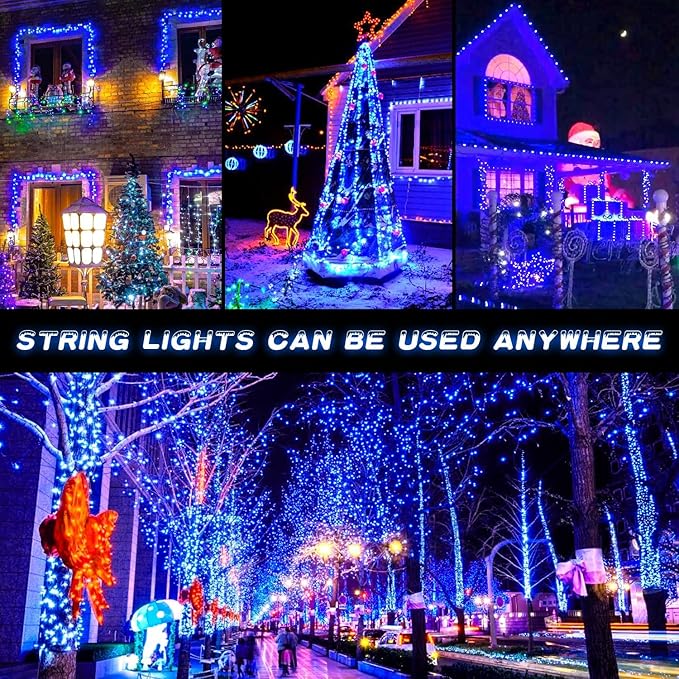 JMEXSUSS 600 LED Blue Solar Christmas Lights 206.7ft Blue Christmas Lights Outdoor Waterproof 8 Modes Solar Light Outdoor for Yard Patio Tree Garden Party Bushes Xams Decorations