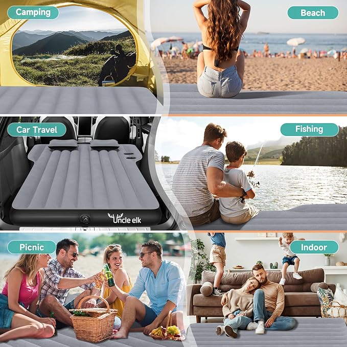 Tesla Model Y Mattress Inflatable SUV Mattress for Portable Camping Mattress Foldable Air Mattress with Air Pump and Storage Bag for Tesla Model Y and SUV Travel Gray