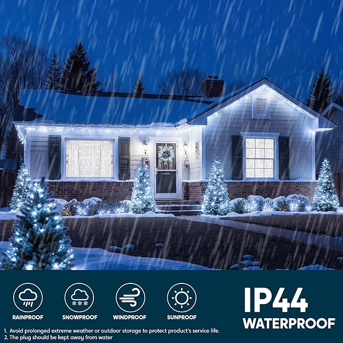 Joiedomi 600 LED Christmas Lights Outdoor197 FT Cool White Christmas Tree Lights with 8 Modes Timer PVC Clear Wire String Lights with Reel for Indoor Outdoor Holiday Xmas Eve Night Decorations