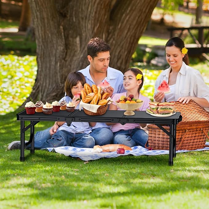 FUNYKICH 3ft Low Folding Camping Table with Carry Bag 34.2'' Lx15.7'' W Portable Picnic Tables Lightweight Thicker Aluminum Beach Table with Carry Handle for Beach Camping Picnic Black