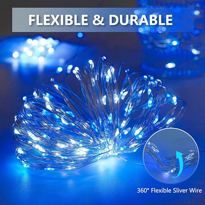 Extra-Long 144FT Solar String Lights for Outside 2 Pack 400LED Solar Fairy Lights Outdoor Waterproof Copper Wire with 8 Modes Solar Powered Twinkle Lights for Tree Party Xmas Decor (Blue and White)